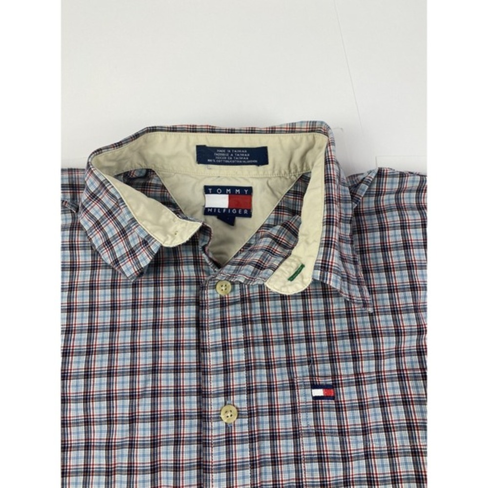 VTG 90s Tommy Hilfiger Plaid Shirt‎ Button Down Medium M Long Sleeve pocket - Picture 2 of 7